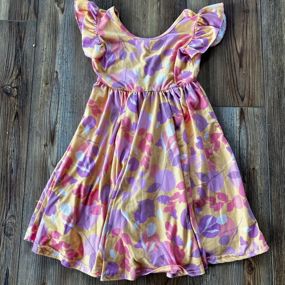 Dot Dot Smile Girls 3/4 peach Pink Purple Short Sleeve Twirl Dress